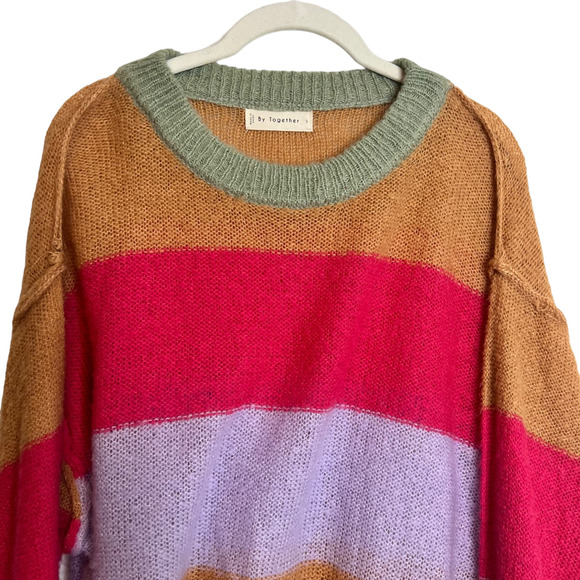 By Together Womens Exposed Seams Sweater Small Multicolor Color Block 10% Alpaca - Picture 2 of 5